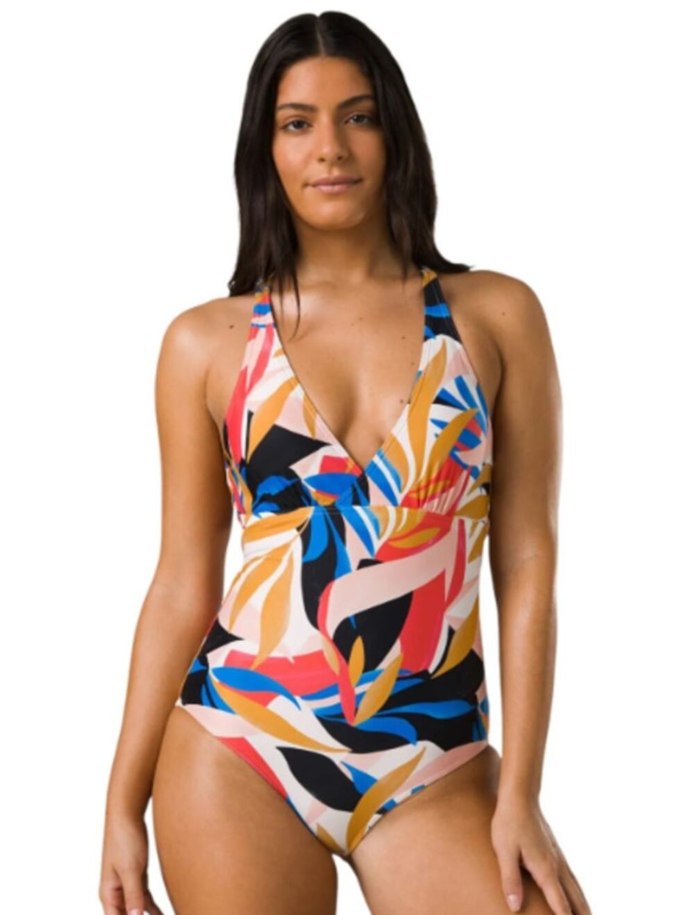 PRANA Women's Atalia One Piece Swimsuit Small Tropics Print Pink UPF 50+ NWT